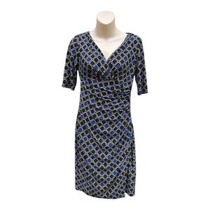 Lauren Ralph Lauren Geometric Diamond Print Ruched Side Faux Wrap Dress Sz 2